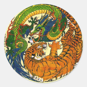 Tiger & Dragon Yin Yang Runder Aufkleber