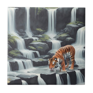 Tiger Drink am Wasserfall Fliese