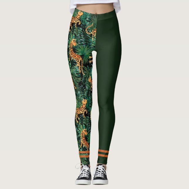 Tiger Dschungel Print Colorblock Leggings (Vorderseite)