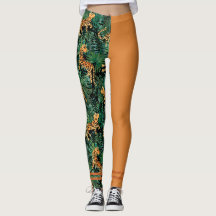 Tiger Dschungel Print Colorblock Leggings Orange