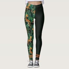 Tiger Dschungel Print Colorblock Leggings Schwarz