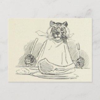 Tiger Eating Meat with Knife and Fork Postkarte
