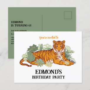 Tiger-Einladung Jungen-Geburtstagsfeier Tier Dschu Postkarte
