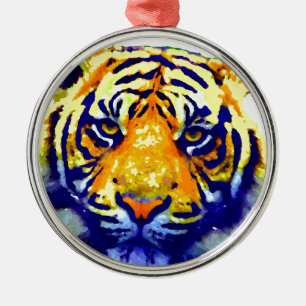 Tiger Eyes Pop Art Silbernes Ornament