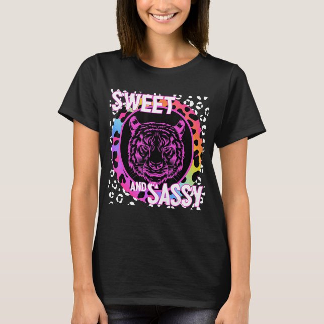 Tiger Face 90s Nostalgie Regenbogen Leopard Print  T-Shirt (Vorderseite)