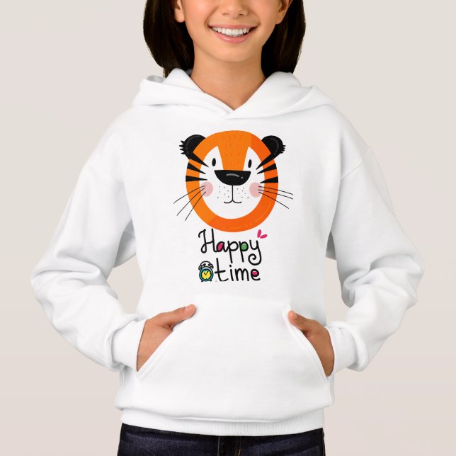 Tiger Face Design Girls, Pullover Hoodies (Vorderseite)