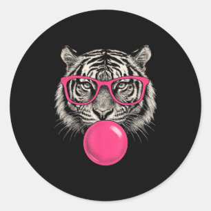 Tiger Face Pink Sungles Wilder Dschungel Funny D Runder Aufkleber