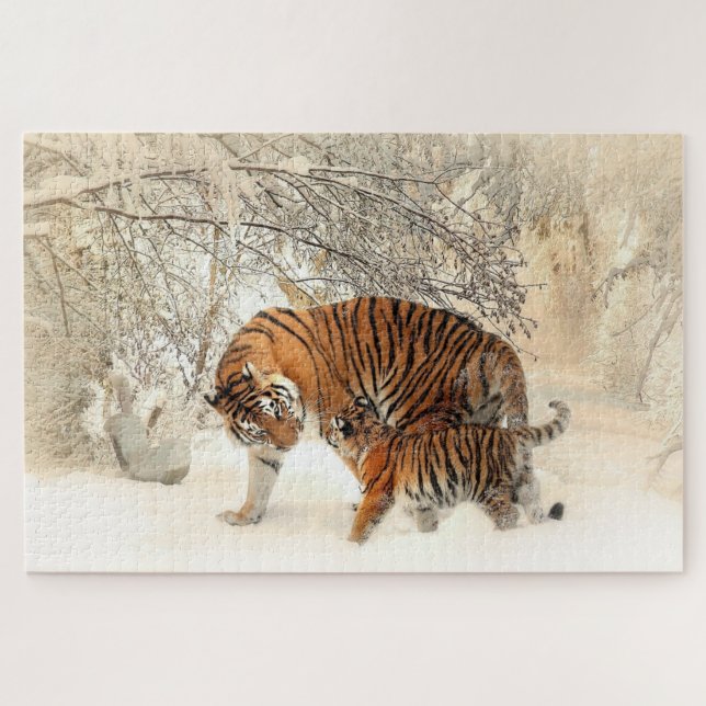 Tiger Familie im Winter Landschaft Jigsaw Puzzle (Horizontal)
