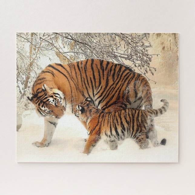 Tiger Familie im Winter Landschaft Jigsaw Puzzle (Horizontal)