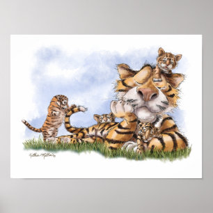 Tiger-Familien-Cartoon Poster
