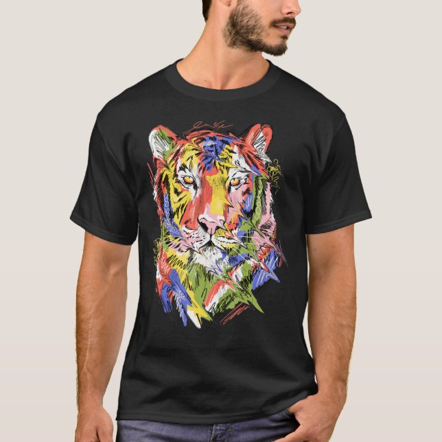 Tiger farbenfrohe Kunst Tierliebhaber Kunstwerke T-Shirt (Vorderseite)