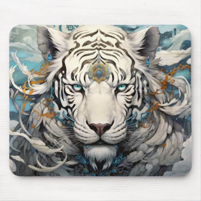 Tiger farbenfroher Tierzauber Mousepad (Vorne)