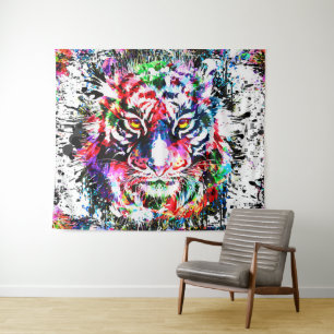 Tiger Farblich Zeichnend Abstrakt Art Tiger Wandteppich