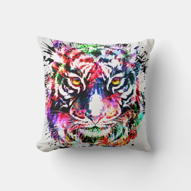 Tiger | Farblich Zeichnend | Abstrakt Tiger Kissen (Vorderseite)
