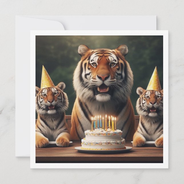 Tiger feiern, Tigerbild Geburtstag Einladung (Vorderseite)