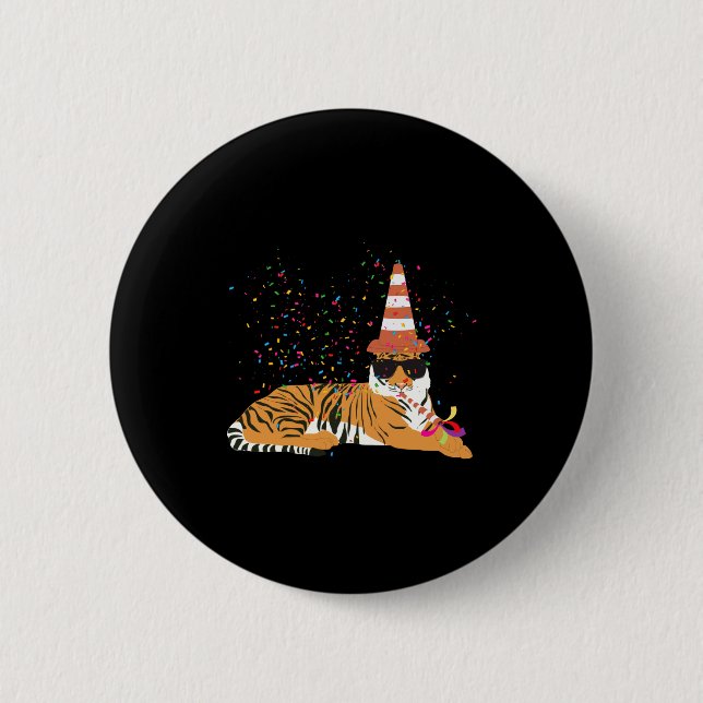 Tiger feiernde Tiere auf einer Party  Button (Vorderseite)