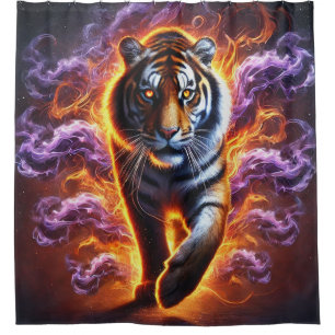 Tiger-Feuer-Aura-Schlaglicht-Neon-Rauch-Porträt Duschvorhang