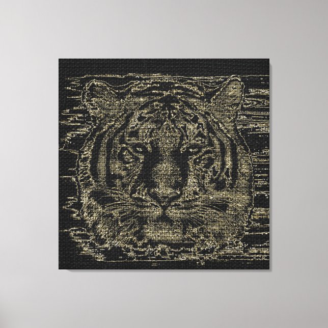 Tiger Fine Art on Burlap Rustic Jute #4 Leinwanddruck (Vorderseite)