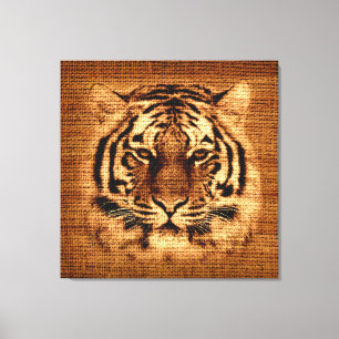 Tiger Fine Art on Burlap Rustic Jute Leinwanddruck