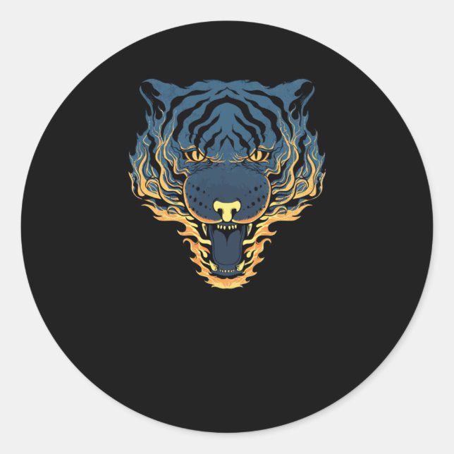 Tiger Fire Runder Aufkleber (Vorderseite)