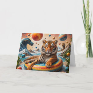 Tiger Floating auf einem Sommertag Surreal Space Karte