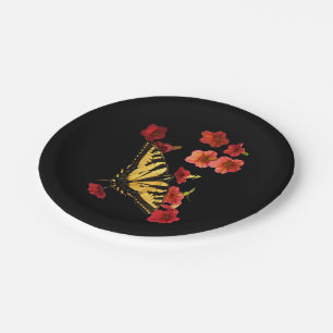 Tiger Frack Butterfly auf Blume Papier Teller