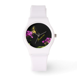 Tiger Frack Butterfly auf Wild Phlox Armbanduhr