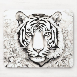 Tiger Friedlich Nature Prairie Sketch Zeichnend St Mousepad