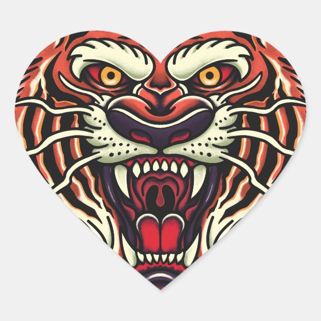 Tiger Full Face Oldschool Tattoo Sticker (Vorderseite)