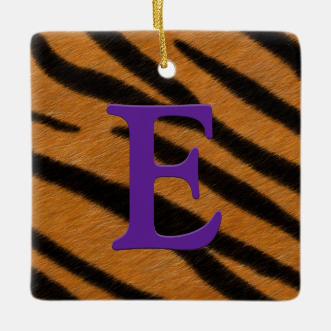 Tiger Fur Personalisierte Monogramm und Meldung Li Keramikornament (Vorderseite)
