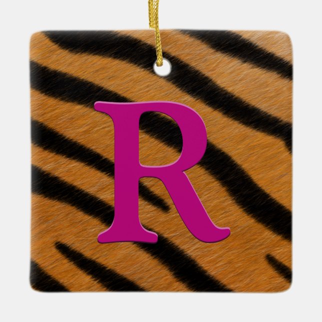 Tiger Fur Personalisiertes Monogramm und Nachricht Keramikornament (Vorderseite)