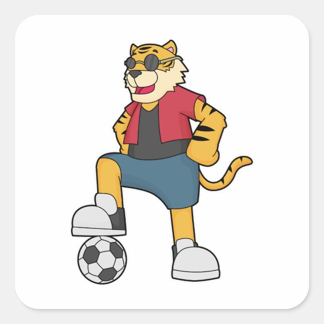 Tiger-Fußball-Fußball Quadratischer Aufkleber (Vorderseite)