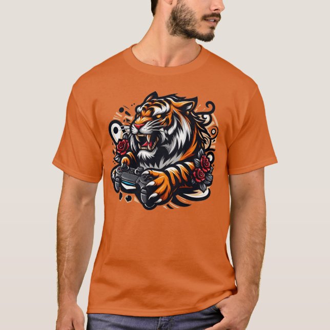 Tiger Gamer Orange T-Shirt for Men (Vorderseite)