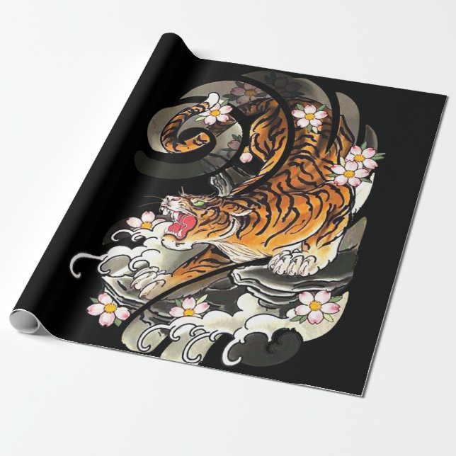 Tiger-Geschenk| Tiger Tattoo Coole Braune Geschenkpapier (Ungerollt)