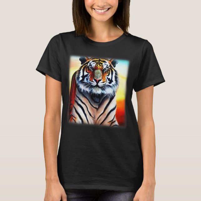 Tiger Gesicht Kopf große Katzen Raubtier Aufdruck  T-Shirt (Vorderseite)