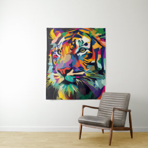 Tiger-Gesicht Pop-Art Wandteppich