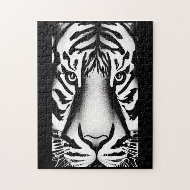 Tiger Gesicht Schwarz-weiße Streifen Puzzle (Vertikal)