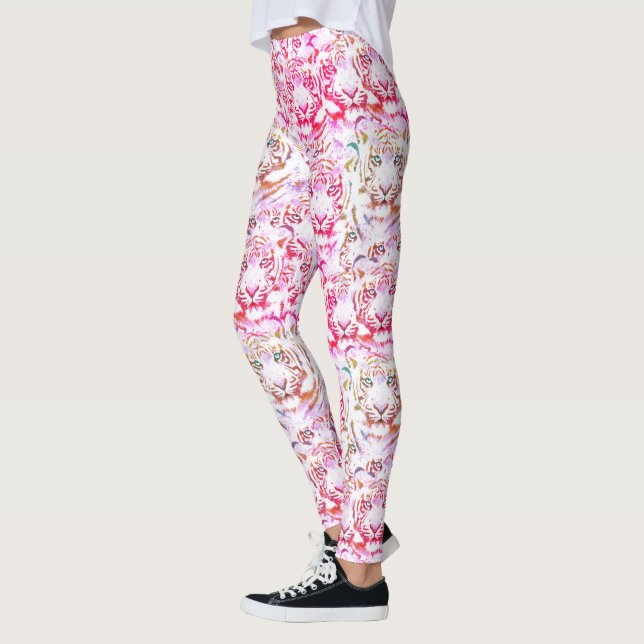 Tiger-Gesichtsdesign Rosa Leggings (Links)