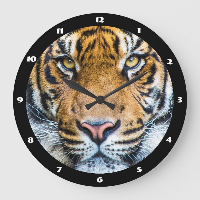 Tiger-Gesichtsfotografie Große Wanduhr (Vorderseite)