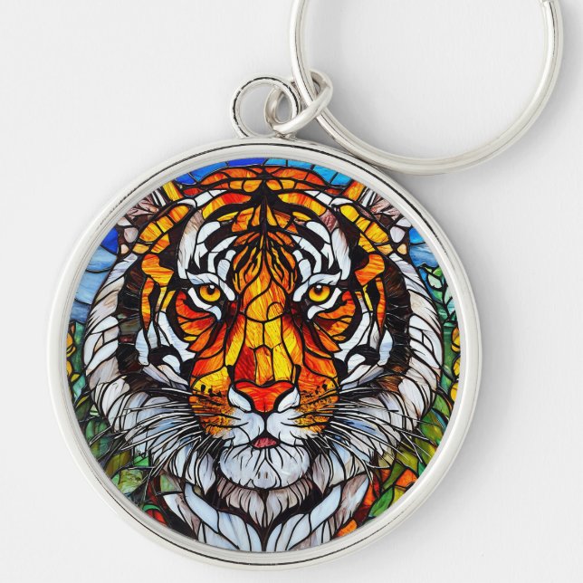 Tiger Glasmalerei Schlüsselanhänger (Vorne)