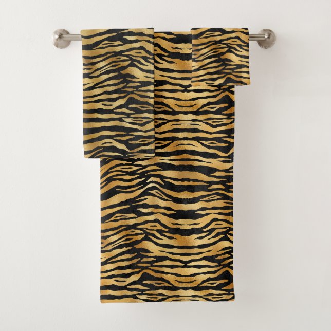 Tiger Gold Black Animal Print Badhandtuch Set (Insitu)