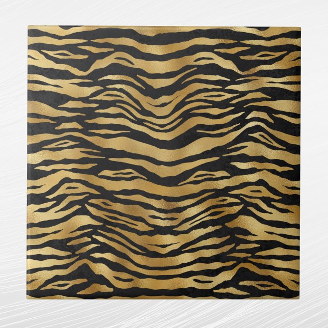 Tiger Gold Black Animal Print Fliese (Von Creator hochgeladen)
