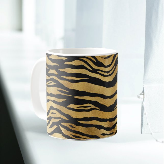 Tiger Gold Black Animal Print Kaffeetasse (Von Creator hochgeladen)