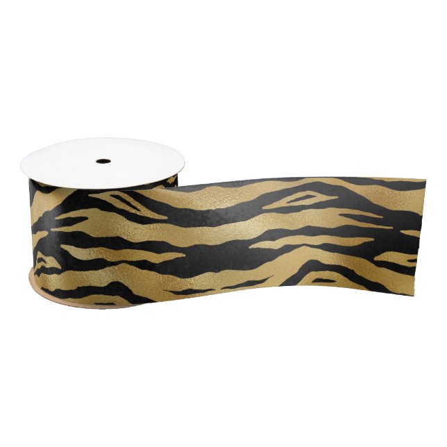 Tiger Gold Black Animal Print Satinband (Spule)