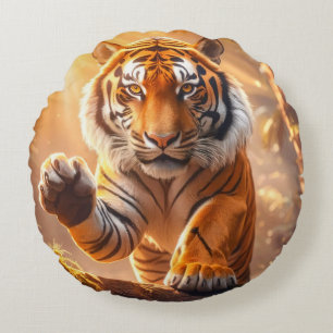 Tiger - Goldener Tiger Rundes Kissen