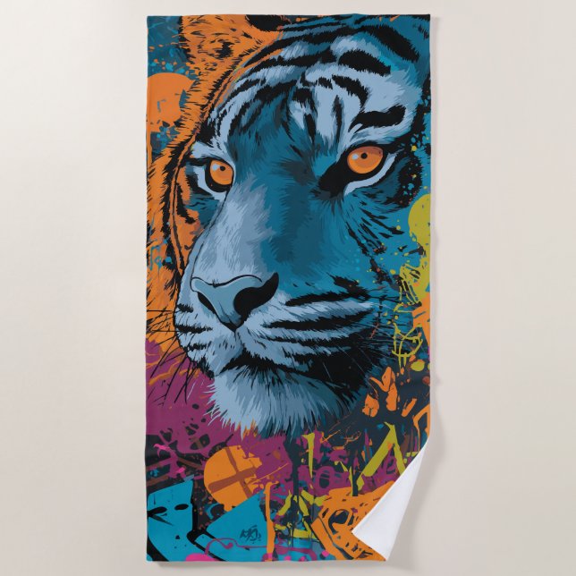 Tiger Graffiti Pop Art Wildtiere Strandtuch (Vorderseite)