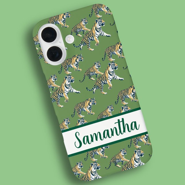 Tiger Green Pattern Personalisierter Name Case-Mate iPhone Hülle (Von Creator hochgeladen)