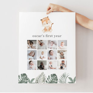Tiger Greenery 1. Geburtstag Foto Collage Poster