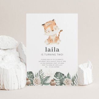 Tiger Greenery Floral Geburtstagseinladung Einladung