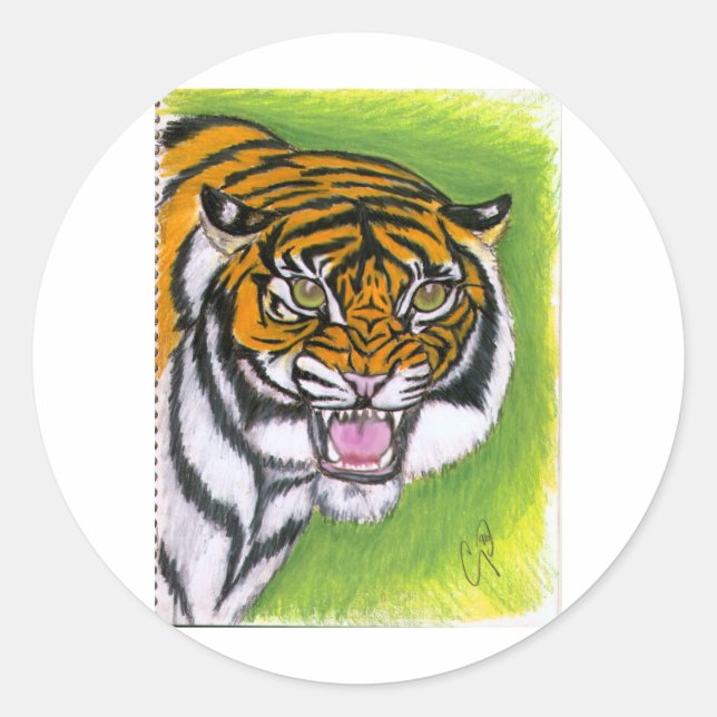 Tiger Growling Runder Aufkleber (Vorderseite)